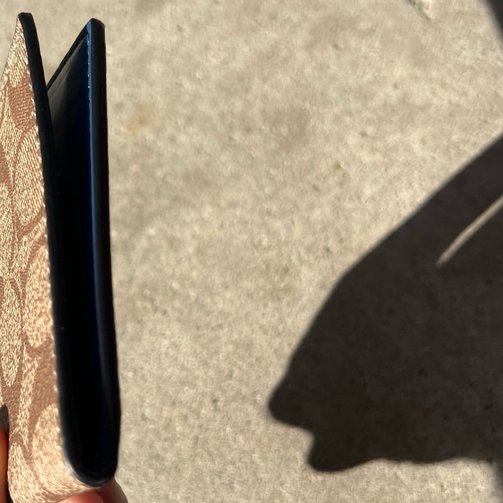 Coach Slim Clip Billfold Card Hold Wallet Brown Classic Canvas Blue Leather - Picture 7 of 12